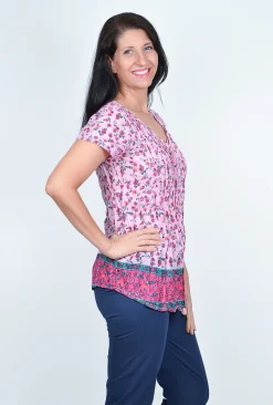 One Summer Maggie Short Sleeve Cotton Blouse in- Cotton Tops | Short Sleeve Tops