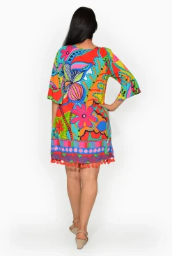 Orientique Marie Rayon Tassel Dress in Multicolour- Above Knee Dresses | Sleeved Dress