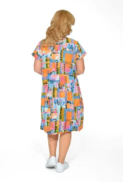 One Summer Marla Cotton Short Sleeve Cap Dress in Abstract- Short Sleeved Dresses | Cotton Dresses