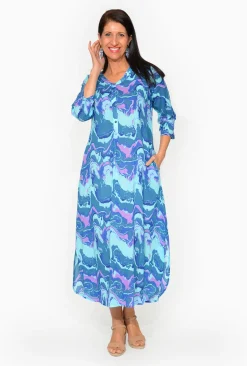 One Summer Maxine Cotton 3/4 Sleeve Maxi Dress in- Long Sleeved Dresses | Cotton Dresses