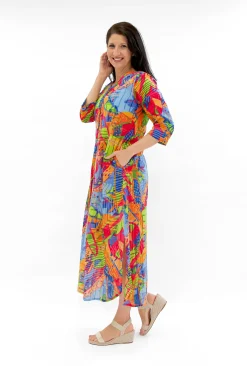 One Summer Maxine Cotton 3/4 Sleeve Maxi Dress in- Cotton Dresses | Long Dresses