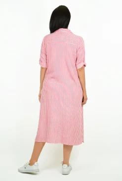 One Summer Megan Collared Button Down Midi Dress in Pink Lemonade- Long Sleeved Dresses | Midi Dresses