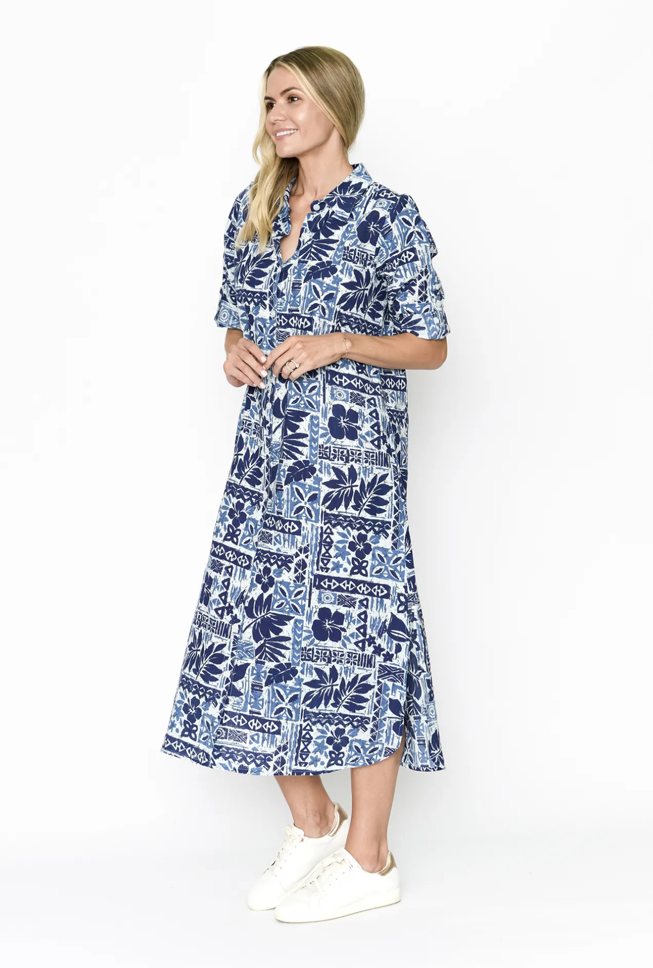 One Summer Megan Cotton Shirt Midi Dress in- Cotton Dresses | Sleeved Dress