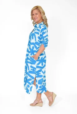 One Summer Megan Cotton Shirt Midi Dress in- Long Sleeved Dresses | Cotton Dresses