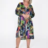 Orientique Melanie Long Sleeve Dress in Blue Multi- Long Sleeved Dresses | Knee Length Dresses