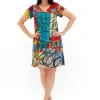 Orientique Melody Cotton V-Neck T-Shirt Dress in Paris Multi- Short Sleeved Dresses | Cotton Dresses