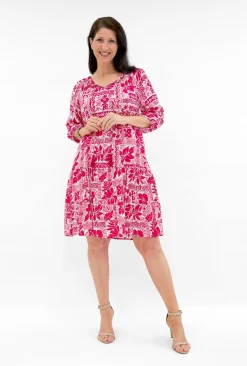 One Summer Mia Rayon 3/4 Sleeve Tassel Dress in- Above Knee Dresses | Sleeved Dress