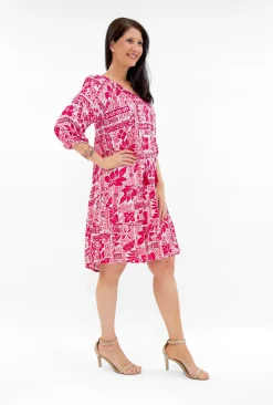 One Summer Mia Rayon 3/4 Sleeve Tassel Dress in- Above Knee Dresses | Sleeved Dress