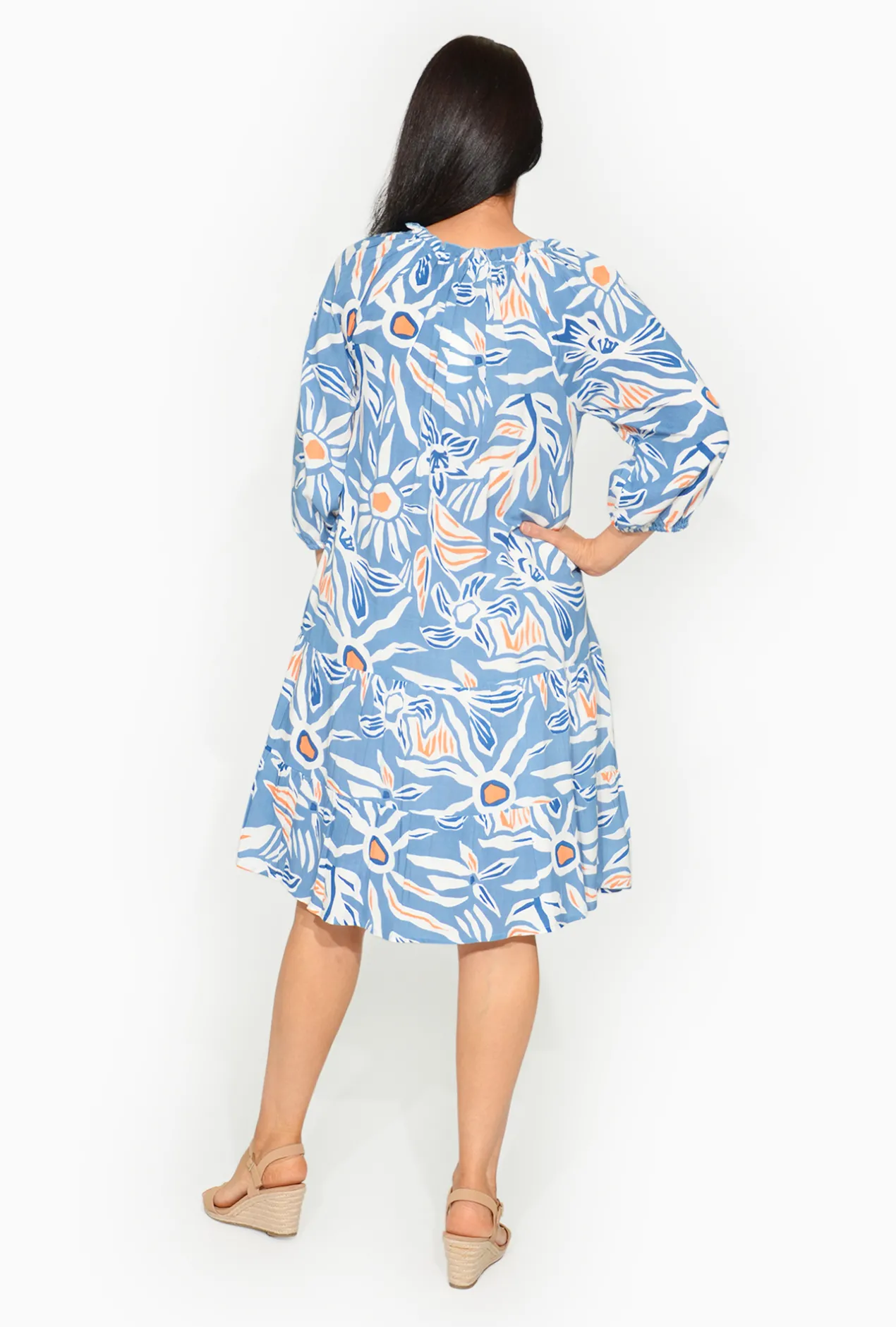 One Summer Mia Rayon 3/4 Sleeve Tassel Dress in- Long Sleeved Dresses | Knee Length Dresses