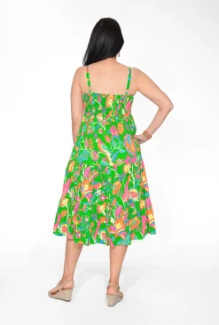 Orientique Mikaela Organic Cotton Sleeveless Midi Dress in Green- Cotton Dresses | Sleeveless Dresses