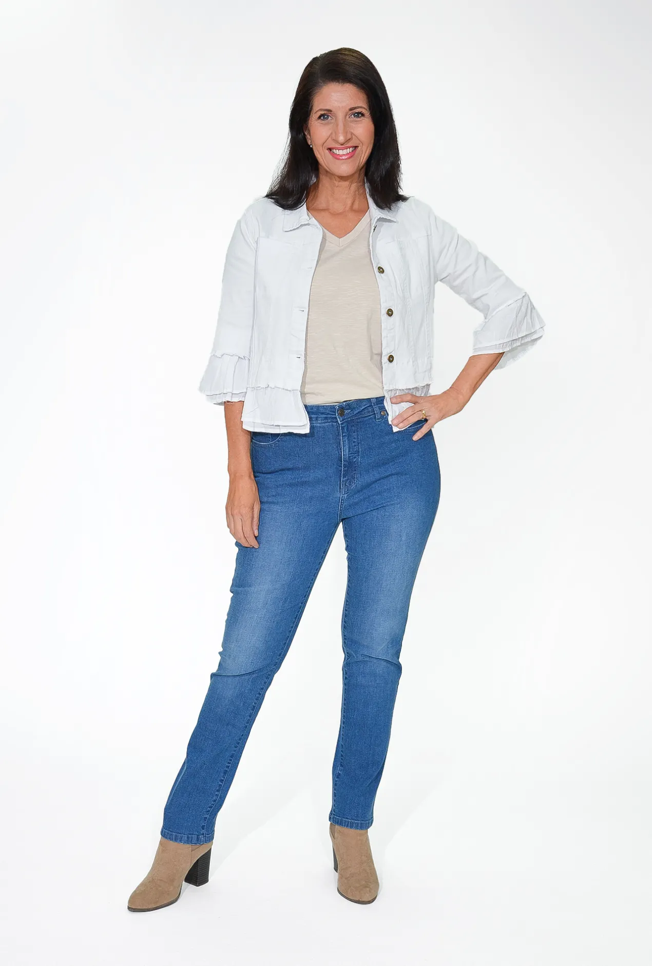 Jolie Saule Mila 3/4 Frill Sleeve Jacket in- Jackets | 3/4 Sleeve Tops