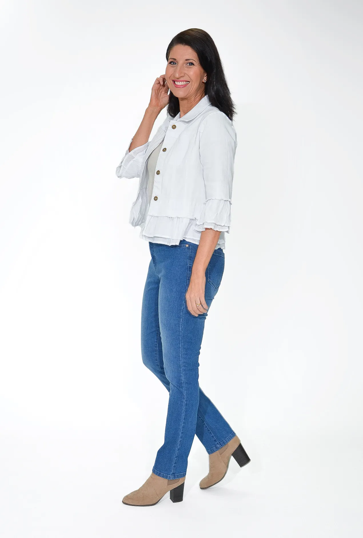 Jolie Saule Mila 3/4 Frill Sleeve Jacket in- Jackets | 3/4 Sleeve Tops