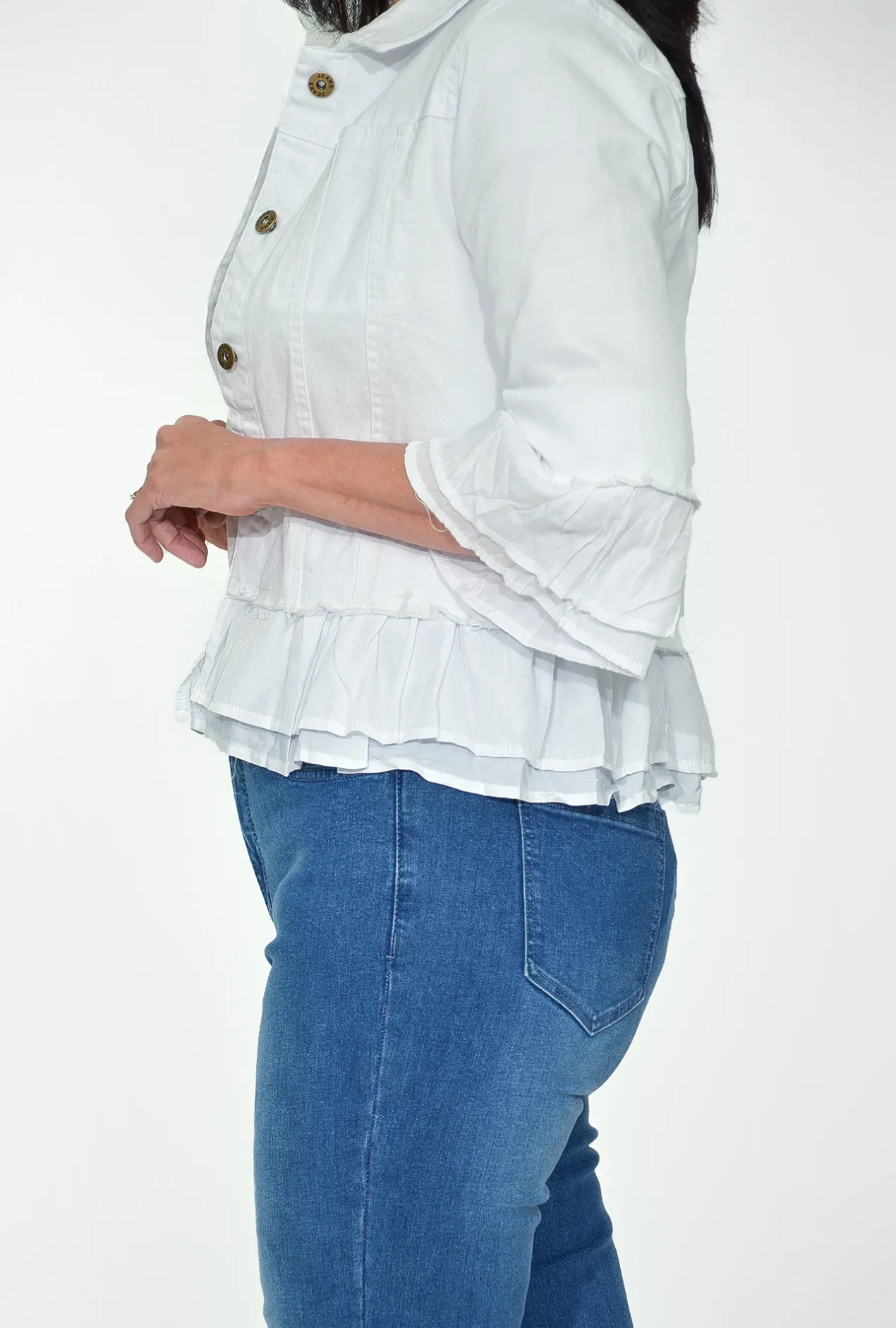 Jolie Saule Mila 3/4 Frill Sleeve Jacket in- Jackets | 3/4 Sleeve Tops