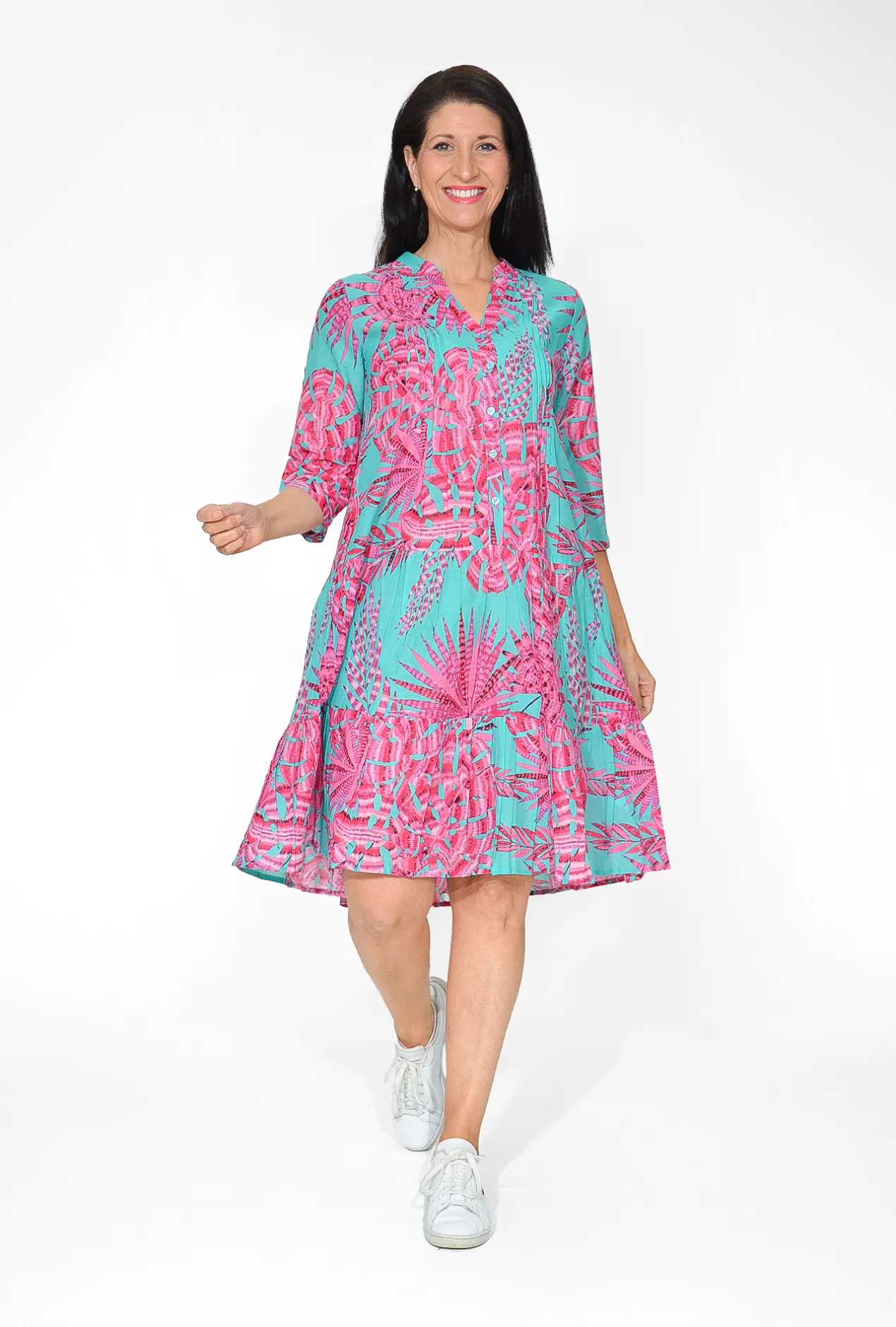 One Summer Molly Cotton V-Neck Dress in- Long Sleeved Dresses | Knee Length Dresses