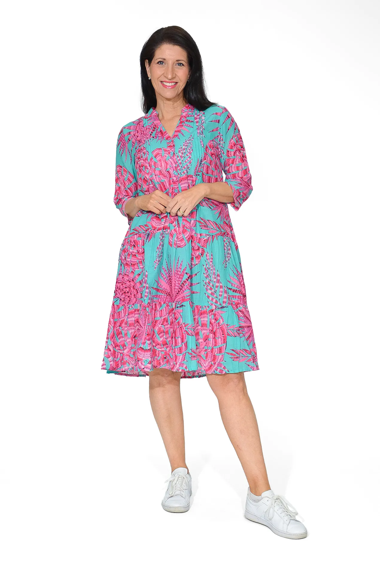 One Summer Molly Cotton V-Neck Dress in- Long Sleeved Dresses | Knee Length Dresses