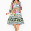 Escape Naomi Rayon Long Sleeve Boho Dress in Travel Mix- Knee Length Dresses | Sleeved Dress