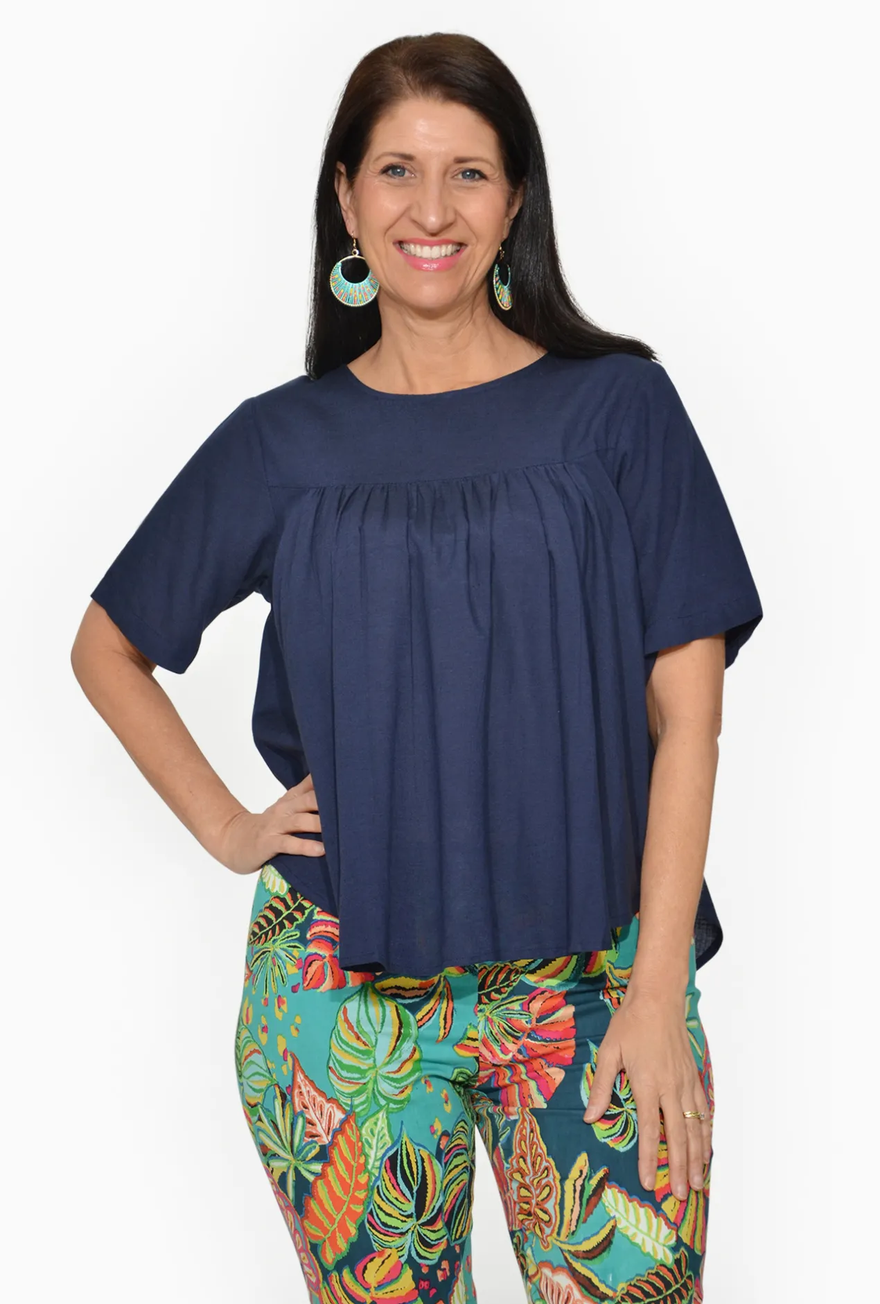 One Summer Nina Natural Fibre Flutter Sleeve Blouse in- Short Sleeve Tops | Sleeved Dress