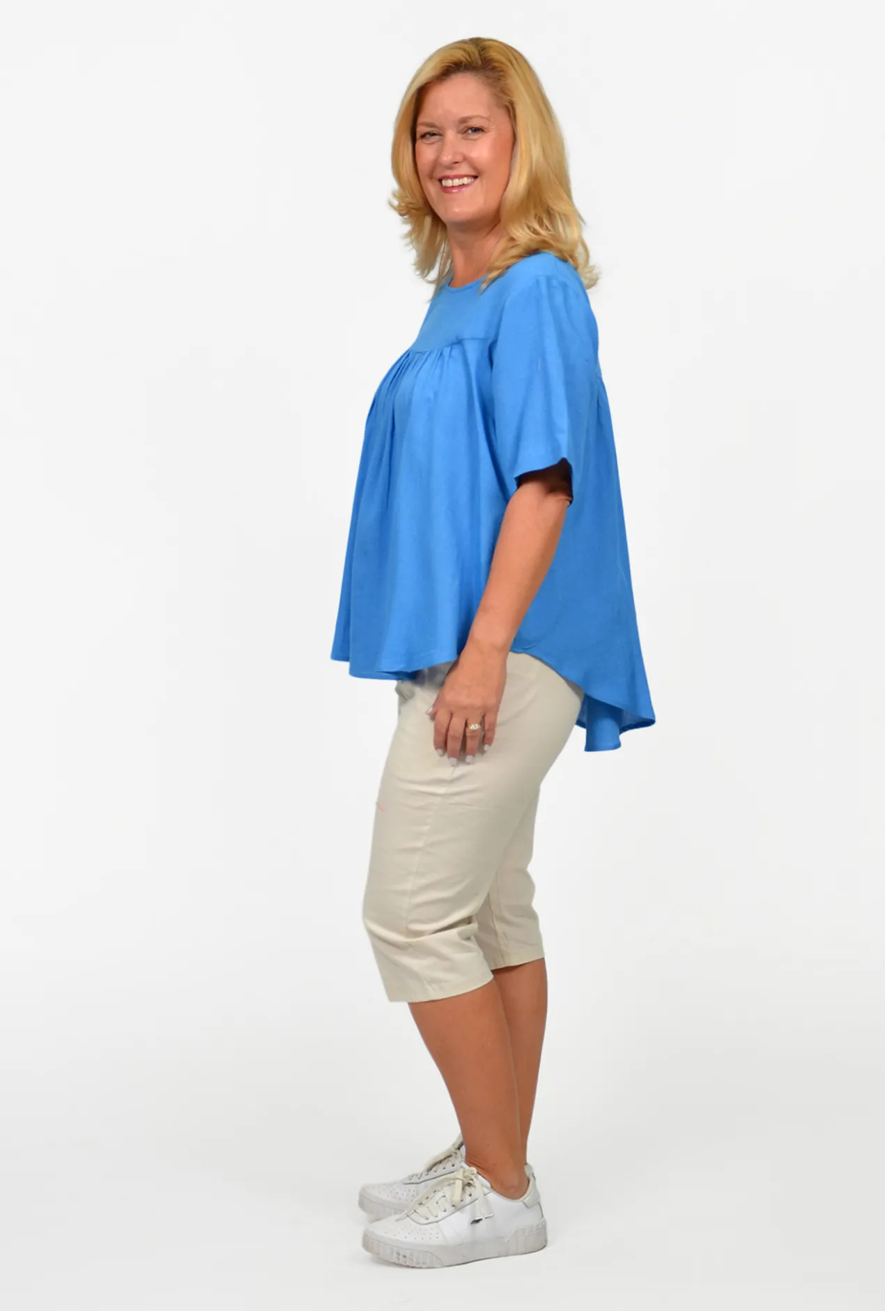 One Summer Nina Natural Fibre Flutter Sleeve Blouse in- Short Sleeve Tops | Sleeved Dress