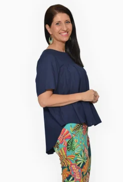 One Summer Nina Natural Fibre Flutter Sleeve Blouse in- Short Sleeve Tops | Sleeved Dress