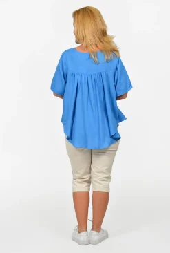 One Summer Nina Natural Fibre Flutter Sleeve Blouse in- Short Sleeve Tops | Sleeved Dress