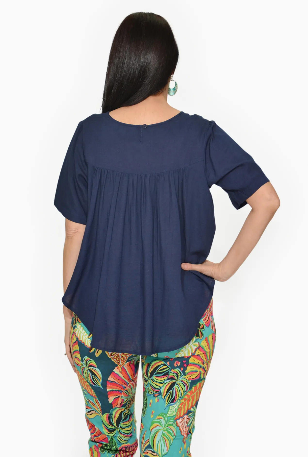 One Summer Nina Natural Fibre Flutter Sleeve Blouse in- Short Sleeve Tops | Sleeved Dress