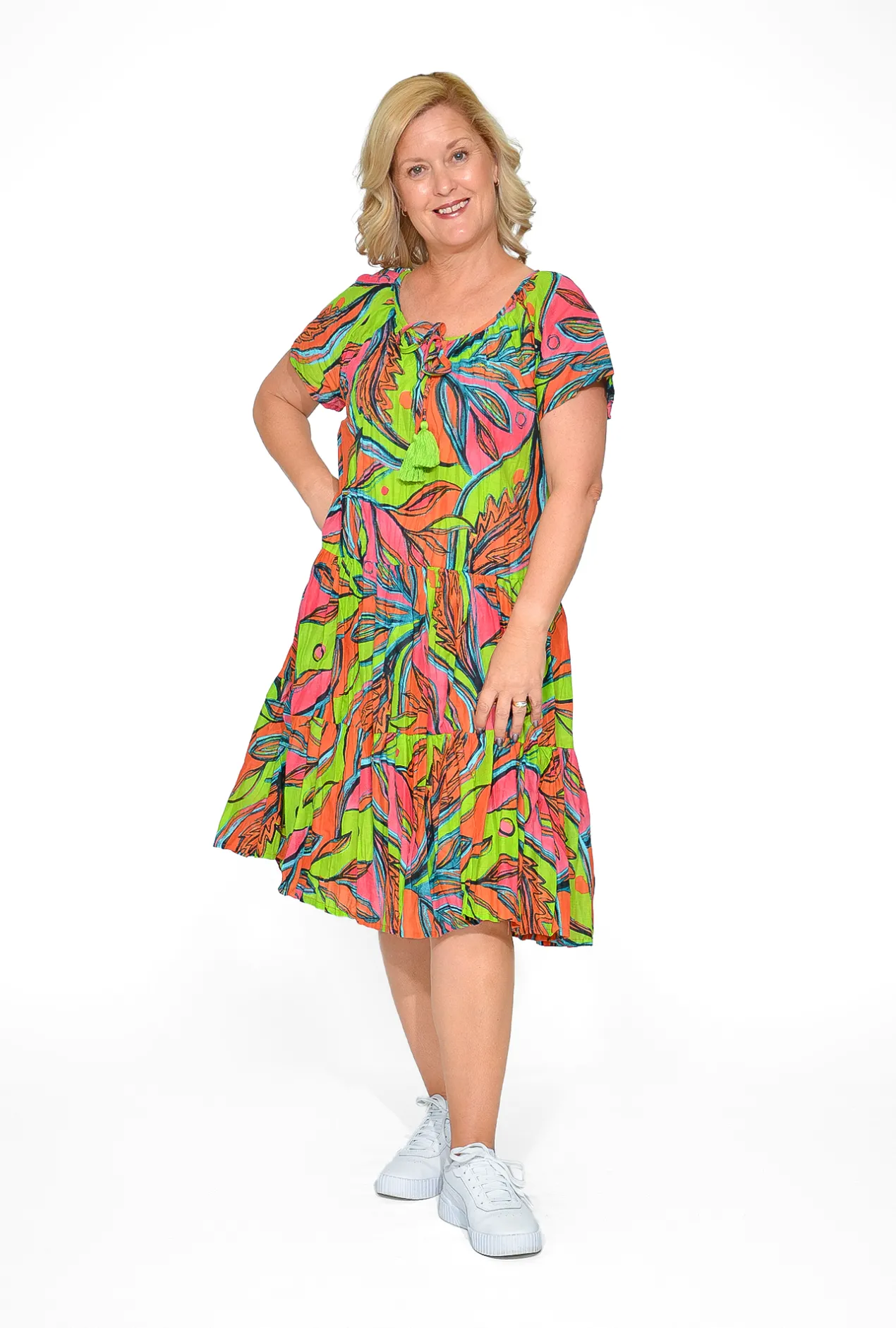 One Summer Nora Cotton Short Sleeve Tassel Dress in- Short Sleeved Dresses | Cotton Dresses