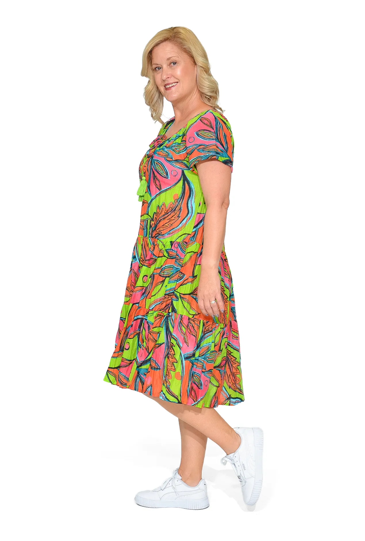 One Summer Nora Cotton Short Sleeve Tassel Dress in- Short Sleeved Dresses | Cotton Dresses