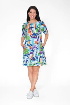 Orientique Nya Rayon Elbow Sleeved Shift Dress in- Short Sleeved Dresses | Above Knee Dresses