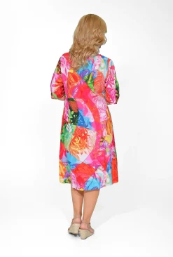 Orientique Nya Rayon Elbow Sleeved Shift Dress in- Knee Length Dresses | Sleeved Dress