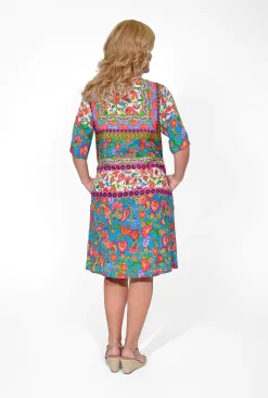 Orientique Nya Rayon Elbow Sleeved Shift Dress in- Long Sleeved Dresses | Knee Length Dresses