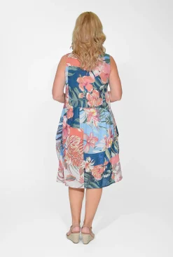 Orientique Orla Cotton Sleeveless Bubble Dress in Floral Blue- Cotton Dresses | Sleeveless Dresses