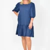 New U Collection - Natural Bay Pam Puff Sleeve Frill Hem Dress in- Above Knee Dresses | Knee Length Dresses