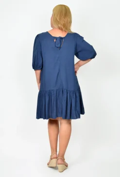 New U Collection - Natural Bay Pam Puff Sleeve Frill Hem Dress in- Above Knee Dresses | Knee Length Dresses