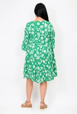 New U Collection Penny Ruffle Dress in Summertime Green- Long Sleeved Dresses | Knee Length Dresses