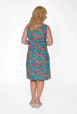 Orientique Peta Reversible Organic Cotton Shift Dress in Teal Multi- Cotton Dresses | Knee Length Dresses