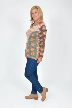 Orientique Pheonix Long Sleeve Top in Sage Multi- Long Sleeved Tops