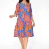 One Summer Poppy Crinkle Cotton Dress in & Orange- Long Sleeved Dresses | Cotton Dresses