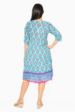 One Summer Poppy Crinkle Cotton Dress in & Pink- Long Sleeved Dresses | Cotton Dresses