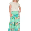 Orientique Quince Rayon Maxi Skirt in Green Patchwork-Women Womens Pants