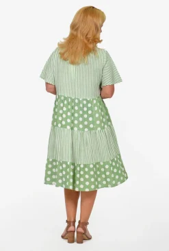 One Summer Rachel Tiered Smock Dress in Stripe and Large Spot- Knee Length Dresses | Short Sleeved Dresses