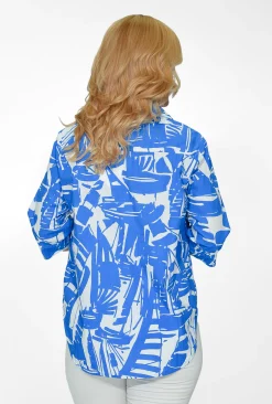 Orientique Raylene Organic Cotton Shirt in Blue- Cotton Tops | 3/4 Sleeve Tops