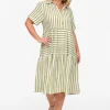 One Summer Reese Collared Tiered Midi Dress in Stripe- Knee Length Dresses | Short Sleeved Dresses