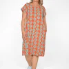 Orientique Robyn Cotton Short Sleeve Bubble Dress in Retro Orange- Short Sleeved Dresses | Cotton Dresses