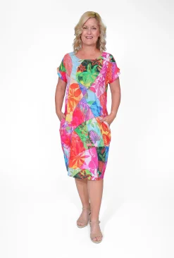 Orientique Robyn Cotton Short Sleeve Bubble Dress in Bright Pink- Short Sleeved Dresses | Cotton Dresses