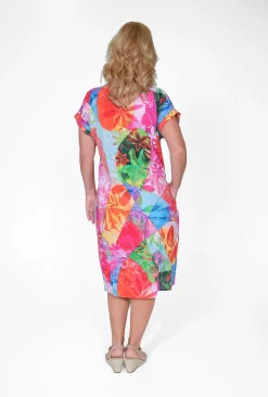 Orientique Robyn Cotton Short Sleeve Bubble Dress in Bright Pink- Short Sleeved Dresses | Cotton Dresses