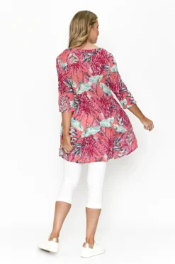 One Summer Rosa 3/4 Sleeve Tunic in Peach- Cotton Tops | Long Sleeved Tops