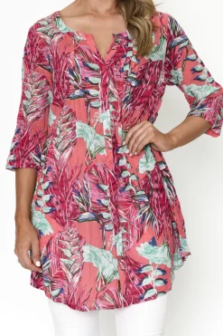 One Summer Rosa 3/4 Sleeve Tunic in Peach- Cotton Tops | Long Sleeved Tops