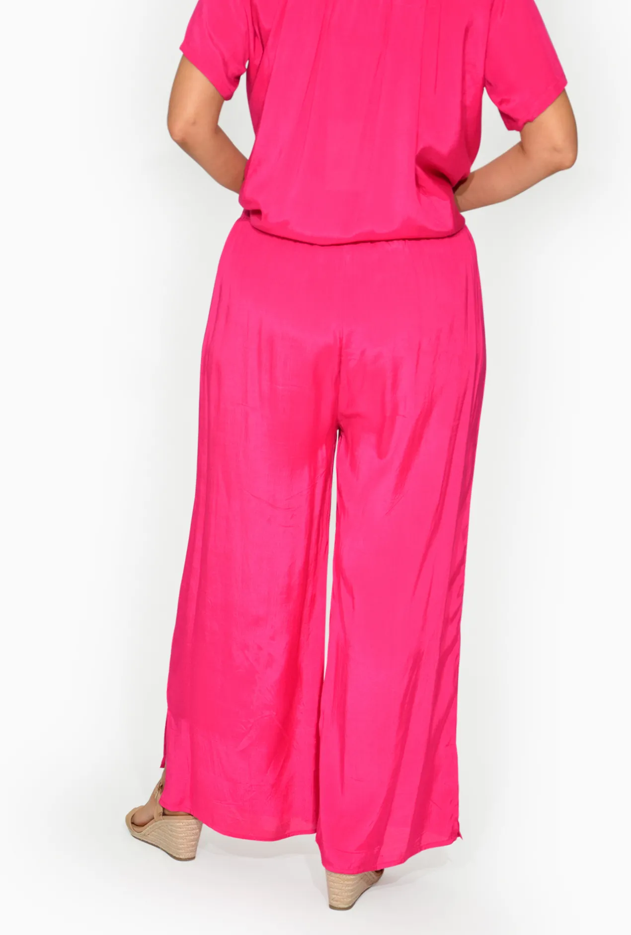 Escape Ryan Rayon Wide Leg Pant in Fuchsia Pink-Women Womens Pants