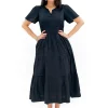 Orientique Scarlett Organic Cotton Short Sleeve Maxi Dress in Black- Short Sleeved Dresses | Cotton Dresses