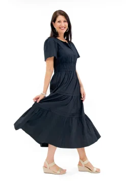 Orientique Scarlett Organic Cotton Short Sleeve Maxi Dress in Black- Short Sleeved Dresses | Cotton Dresses